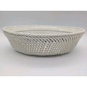 Vtg Bassano Majolica Woven Lattice Fruit Bowl Italy Ceramic Bread